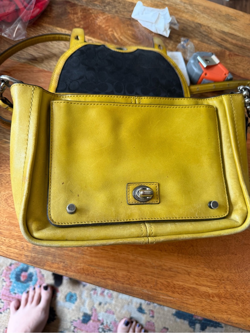 Coach Yellow Leather Satchel with Top Handle - Picture 11 of 16